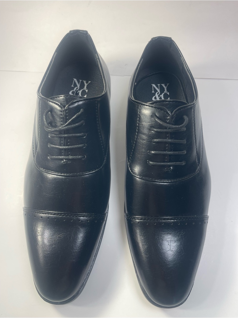 New York & Company Men's Black Leather Cap-Toe Oxfords